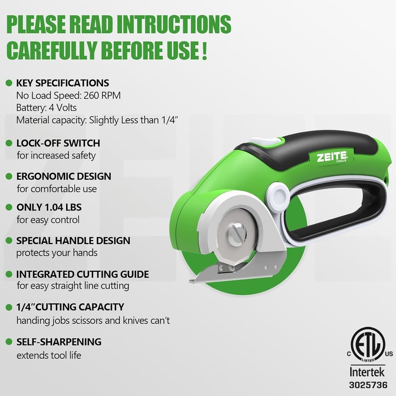 zeite 4V Cardboard Box Cutter,Cordless Electric Scissors,Max Cutting 1/4",Ideal for Cardboard,Thin Carpet & Plastic Recycling,Easy to Hold and Safe,Green - Image 2